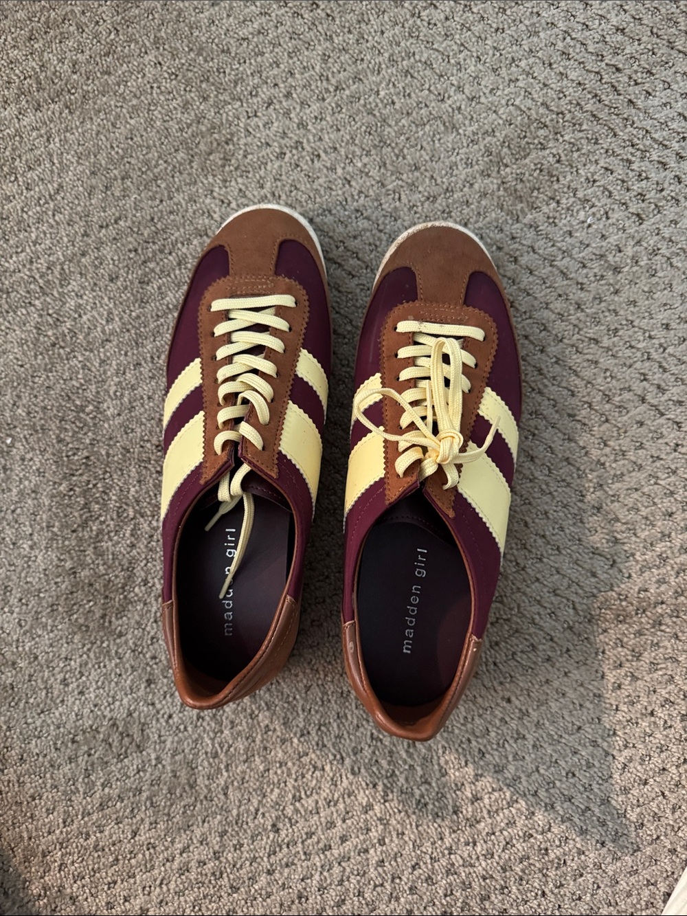 Madden Girl Burgundy, Brown & Cream Retro Runner Sneakers